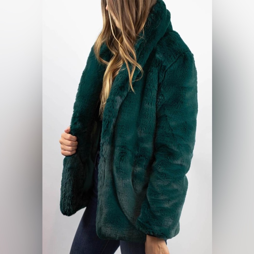 Faux fur emerald green coat, NWT